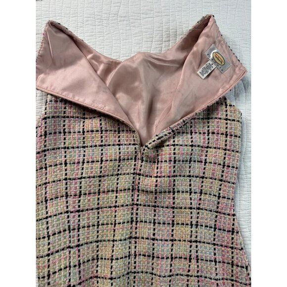 Talbots Silk Sleeveless Classic Tweed Shift Dress SZ 4 60s Pink Black Check USA - Picture 5 of 11